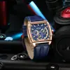 Nuevo reloj Megir para hombre, elegante cuadrado impermeable luminoso de cuero genuino deportivo de cuarzo 2204