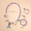 Caixa de Conjunto de Joias Infantis, Colar Infantil, Colar Dopamina, Colar Infantil de Concha Cauda de Sereia, Pulseira de Princesa