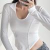Camiseta de manga corta irregular con cintura de espina de pescado picante y dulce americana de principios de otoño para mujer, camiseta básica adelgazante de corte entallado para mujer.