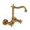 Grifo de Cocina de Cobre Monomando Frío Retro Plegable Giratorio para Exterior Jardín Grifo de Lavabo Antiguo de Pared