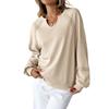 Sudadera de Manga Larga Suelta de Moda con Empalme de Encaje, Color Puro, Cuello Medio Abierto, para Amazon Transfronterizo Europeo y Americano 2025