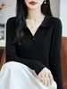 Nuevo Polo de Lana de Punto Fino para Mujer Otoño e Invierno Solapa Pequeña Simple Top de Punto Suave Capa Base Versátil