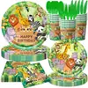 Os melhores produtos de mesa descartável com tema de animais da selva da Amazon: pratos de papel, copos de papel, guardanapos de papel e conjunto de suprimentos para decoração