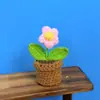 Planta Mini en Maceta Flor Pomposa Tejida a Mano Hilo de Crochet Decoración para Salpicadero de Coche Adorno de Oficina