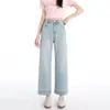 Jeans de Tencel para Mujer Cintura Alta Holgados Adelgazantes Verano Finos Pierna Recta Pantalones Petite Versátiles Cigarrillo Pantalones de Nueve Puntos
