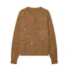 Cárdigan de punto con lentejuelas estilo Chanel, cuello redondo, un solo botón, moda versátil de primavera, suéter abrigo holgado adelgazante
