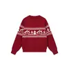 Suéter navideño de punto Fair Isle para hombre, estilo holgado y relajado, cuello redondo, jersey, rojo y blanco roto, adecuado para otoño e invierno