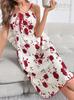 Diyi Miao Si Lencería Sexy Ropa de Casa Vestido de Noche con Tirantes Vestido Largo Estampado con Tirantes de Corbata Espalda Descubierta Mujer A878