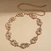 Corrente de Cintura Circular Geométrica Interligada com Pedras de Diamante Metálicas Estilo Europeu e Americano, Luxo Leve, Alto Padrão, Moda de Nicho, Acessório de Cintura Elegante