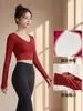 Top de Manga Larga para Mujer sin Espalda para Yoga con Almohadillas en el Pecho y Agujeros para los Pulgares, Top Corto de Fitness, Camiseta Deportiva de Belleza de Espalda para Pilates