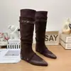 Calça bota de bico fino estilo coreano para mulheres, nova coleção 2026, botas longas que aumentam a altura, botinhas plissadas, botas de montaria de cano alto que emagrecem