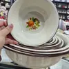 Palangana de Esmalte Antiguo, Lavabo, Recipiente para Fideos, Recipiente para Verduras, Recipiente para Sopa de Restaurante, Encaje Nostálgico Rojo, Palangana de Esmalte con Palabra Feliz para Boda