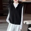 Colete Cardigan de Tricô com Capuz 100% Lã Novo Outono/Inverno 2026 para Mulheres, Colete Camada Liso sem Mangas