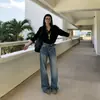 Novidades Primavera 2026: Jeans Retrô Americano de Cintura Baixa Lavado Solto de Perna Reta com Design de Logo Bordado para Mulheres