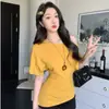 Top de verano para mujer, manga murciélago, hombro asimétrico, manga corta, elegante, adelgazante, versátil y elegante