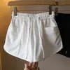 Shorts Casuais Retro com Strass de Cintura Alta para Mulheres, Novo Estilo de Verão, Corte Solto, Petite, Calças Brancas da Moda, Tendência