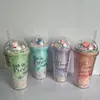 Vaso de Hielo con Popote de Plástico Vaso de Agua de Plástico con Letra de Unicornio Vaso de Doble Capa Vaso de Hielo Triturado con Lentejuelas Transfronterizo Nuevo Alto Valor de Color