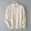 Baicai Rong Nuevo Otoño/Invierno Cardigan de Punto Grueso 100% Lana Pura Chaqueta Casual con Cremallera de Cuello Semi-Alto para Hombre