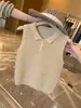 Chaleco de punto calado estilo old money con cuello polo de seda helada para mujer, único y hermoso, top sin mangas extremadamente atractivo para el verano