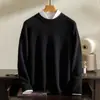 Otoño e Invierno 100% Cachemira Prendas de Punto para Hombre Cuello Redondo Manga Raglán Prendas de Punto Prendas de Punto Gruesas Cálidas Ajustadas para Hombre