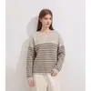 TA pedido Jersey de punto con rayas florales jacquard para mujer Estilo Otoño 2026 Top de mezcla de lana de oveja y lino