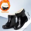 Zhengli Proteção do Trabalho Botas de Chuva Masculinas de Cano Alto e Baixo Impermeáveis Antiderrapantes com Forro de Lã Espesso Resistentes a Ácidos e Alcalis Galochas de Água Extra Altas Botas de Borracha