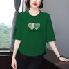 Camiseta de Manga Tres Cuartos con Estampado de Letras, Corte Holgado y Adelgazante, para Mujeres de Mediana Edad, Elegante y Rejuvenecedora, Top Versátil