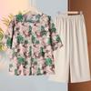 Conjunto de Duas Peças T-shirt de Manga Curta Elástica de Seda de Gelo de Verão para Mãe Tamanho Grande Estilo para Meia-Idade e Idosos Top Solto que Rejuvenesce