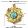 Flor de Piedra Natural Francesa Gota de Agua Diy Colgante de Acero de Titanio Geométrico Ovalado para Mujer Malachita Acero Inoxidable Joyería Colgante