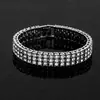 Colar Corrente de Tennis Europeu e Americano Estilo Hip-Hop Transfronteiriço Liga de Três Fileiras Totalmente Cravejado de Diamantes Acessórios de Joias Personalizadas Masculinas