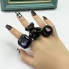 Moda Transfronteriza Combinación Oso Retro Diamante Cuadrado Diamante Redondo Anillo Combinado Joyería Estilo Coreano para Mujer Venta al por Mayor