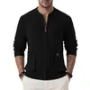 Suéter Cardigan de Tricô Jacquard Listrado Espesso Gola Alta Estilo Americano Outono Inverno para Homens Jaqueta de Tricô Casual Casaco Masculino