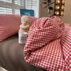 Juego de cuatro piezas a rayas de algodón puro Clase A para maternidad e infantil, sábana bajera de algodón puro simple transfronteriza, sábana bajera ajustable, funda de edredón, juego de tres piezas para dormitorio de estudiantes 4