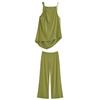 Ropa de Mujer de Comercio Exterior Verano 2025 Europeo y Americano Top Asimétrico Decorativo Plisado + Traje de Pantalón Casual Mujer E52670/69