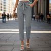 Bai Fen Zhi Yi Verano 2025 Nuevo Estilo Europeo y Americano Color Sólido Plisado de Atar Pierna Recta Plegado Casual para Mujer