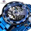Reloj forsining moda para hombre casual clásico popular hueco pedrería manual reloj mecánico entrega de una pieza
