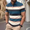 Camisa Polo de Verano Nueva para Hombre de Comercio Exterior con Estampado Digital 3D, Retazos Rayados, Bloques de Color, Camisa Polo Casual de Manga Corta