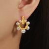 Pendientes de acero de titanio chapados en oro, estilo Hepburn, nicho, elegantes, delicados, diseño geométrico, incrustaciones de imitación de perla, pendientes de temperamento