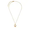 Colar de Corrente de Aço Inoxidável Transfronteiriço para Mulheres, Corrente de Gargantilha com Pingente da Moda Oval de Pérola Sintética Banhado a Ouro 18K Venda por Atacado Dropshipping