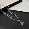 Collar Colgante Cruz Doble Capa Treinta Caracteres Punk Hip Hop Retro para Mujer Nicho Chica Picante Cadena de Suéter de Alta Gama Personalidad Tendencia