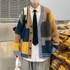 Outono e Inverno Novo Suéter Masculino Estilo Japonês Cor Contrastante Estilo Hong Kong High Street Gola Redonda Gola Alta Casual Suéter Suéter