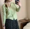 Cárdigan de Punto para Mujer 2026 Primavera y Otoño en Rosa Suave, Cuello en V, Juvenil, Delgado, Corto, Holgado, Suéter de Moda