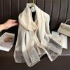Bufanda fina de seda artificial nueva para otoño e invierno, bordado de mariposa para mujer, con cuentas, bufanda de moda, chal cálido, cálido, al por mayor
