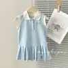 Vestido estilo universitario para niñas, casual, cuello polo, falda plisada, vestido de princesa, falda chaleco, una generación de pelo