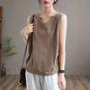 Camisola de Moda Morada Reductora de Edad de Alta Gama de Algodón y Lino sin Mangas Top de Verano Nuevo Versátil Literario Retro para Mujer