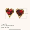 Brincos Coloridos Personalizados de Moda de Nicho Transfronteiriça Europeia e Americana Aço Inoxidável Banhado a Ouro 18K Textura Martelada Brincos de Tarraxa Coração