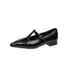 Piel suave no fatigante para los pies punta fina tacón grueso zapatos mujer 26 otoño versátil para ir al trabajo estilo retro correa única hueco Mary Jane tacones altos
