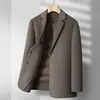 Traje de lana para hombre con envío directo, con chaqueta de plumón engrosada, forro extraíble, traje casual cálido con tejido de lana de doble cara