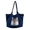 Bolsa de tela a cuadros de gran capacidad, doble cara, estilo británico, otoño e invierno, bolso de hombro estilo universitario fresco, bolsa de mano estilo perezoso para mujer