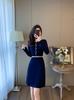 Temperamento Estilo Roupa de Trabalho Vestido Tricotado Pequeno Fragrante Estilo Deusa Elegante Francês Gola Redonda Cintura Afinando Look Saia Linha A para Mulheres